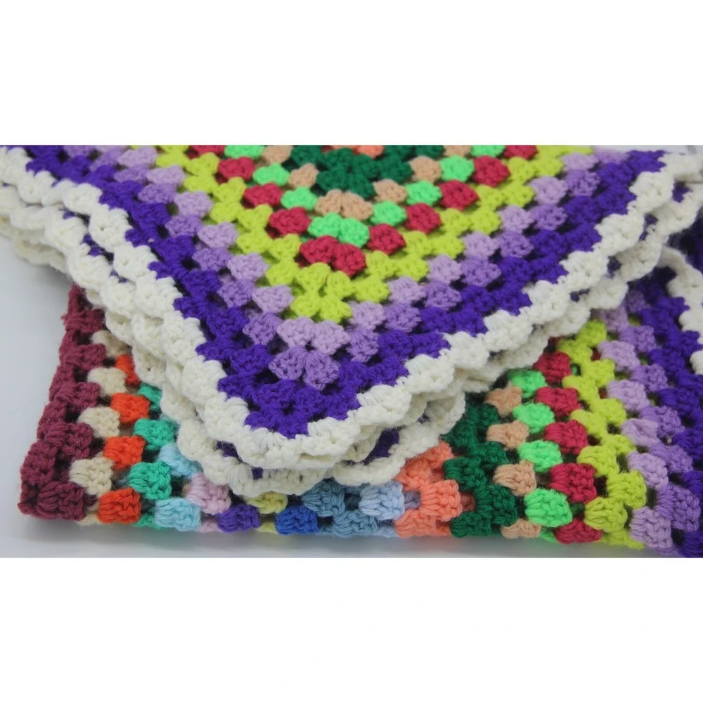 VTG Handmade Crochet Lap Blanket Afghan Rectangle Small Granny Core 29